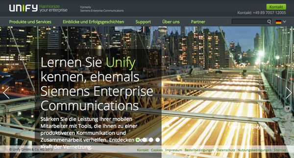 Webseite von Unify